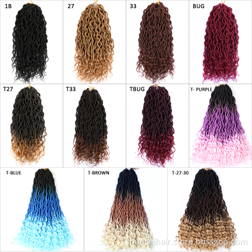Ombre Wavy Faux Locs Corchet Hair with Curly Ends 18inch Pre Looped Goddess Locs Crochet Hair Synthetic Braiding Hair Extensions